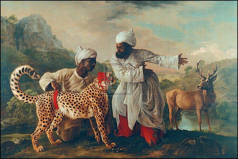 "Cheetah and Stag With Two Indians" horse racing artwork