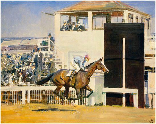 "Saucy Sue Winning the Oaks (Sketch)" horse racing artwork