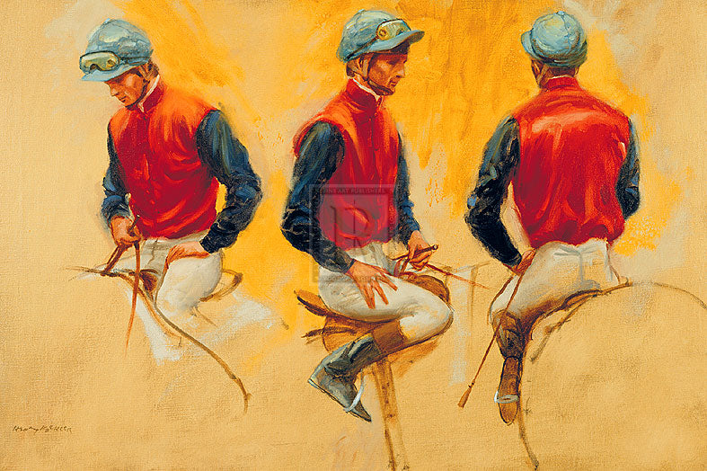 "Jockey in Red and Blue Silks" horse racing artwork