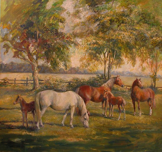 "Summer - Mares and Foals" horse racing artwork