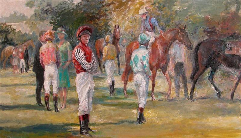 "The Task to Come (Contemplating his next ride)" horse racing artwork