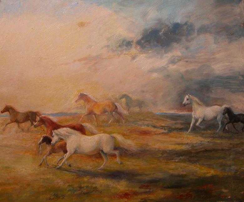 "Welsh Ponies on the Hills" horse racing artwork