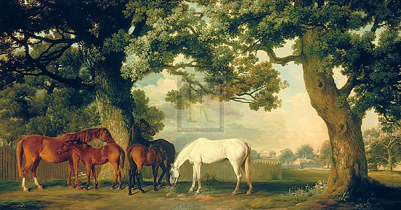 "Green Pastures - A Family Group" horse racing artwork