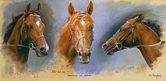 "Nashwan and Swain - Father and Son" horse racing artwork