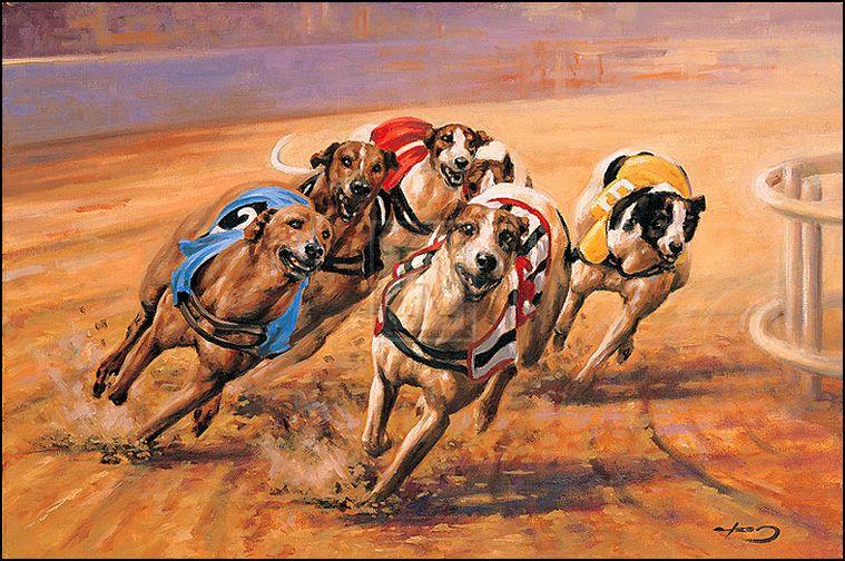 "Greyhounds" horse racing artwork