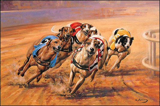 "Greyhounds" horse racing artwork