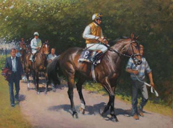 "Leading Them Out" horse racing artwork