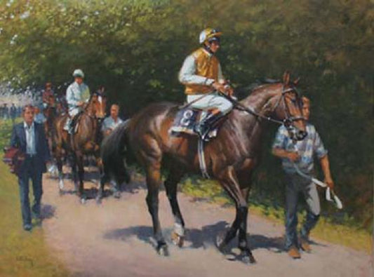 "Leading Them Out" horse racing artwork