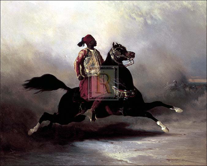 "Nubian Horseman at a Gallop" horse racing artwork