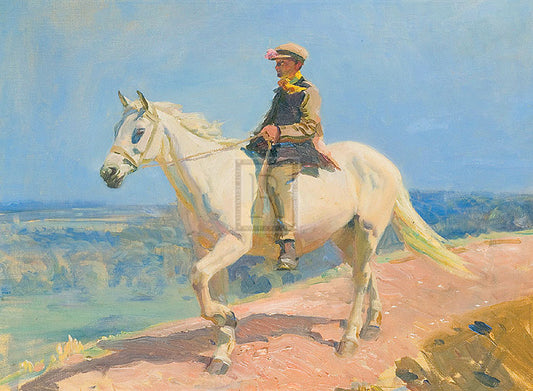 "Shrimp on a Grey Welsh Pony" horse racing artwork