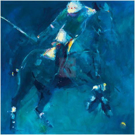 "Polo Players- Blue" horse racing artwork