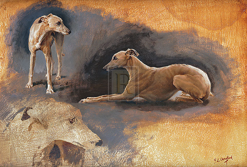 "Whippets" horse racing artwork