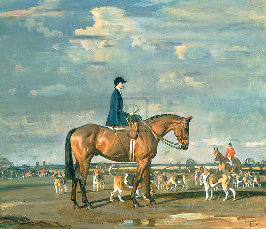 "Sybil Harker on Saxa with the Norwich Staghounds" horse racing artwork