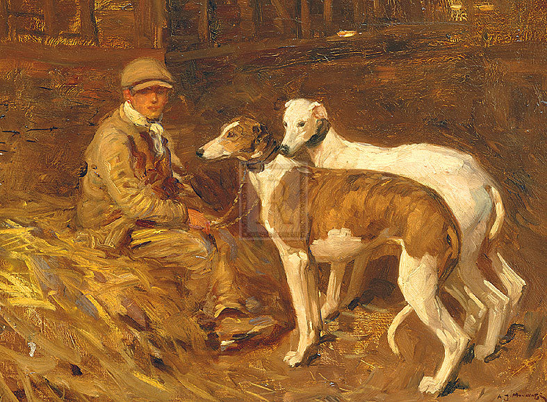 "A Boy with Two Greyhounds" horse racing artwork