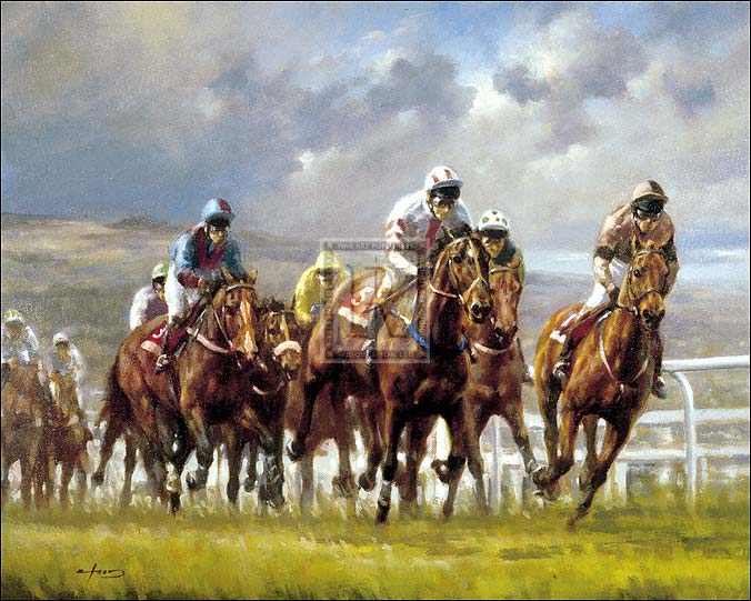 "Turning for Home" horse racing artwork